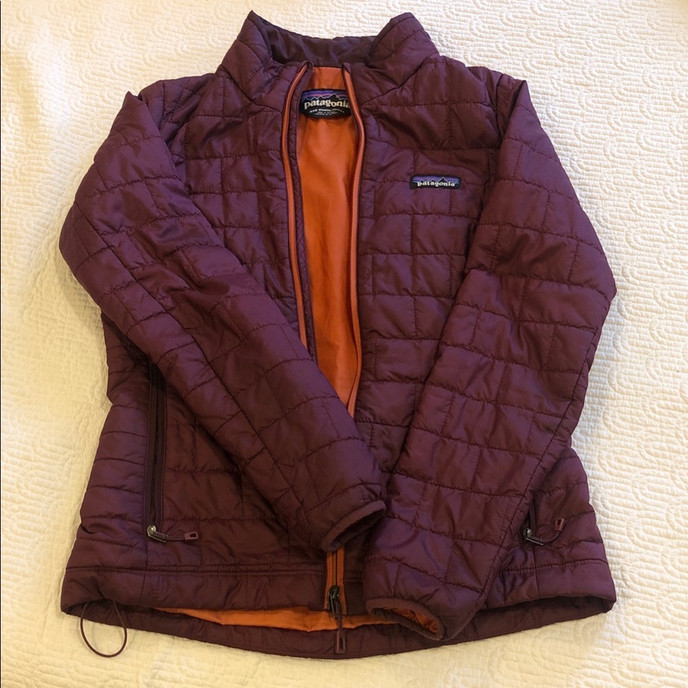 Patagonia Women's Burgundy and Orange Puffer Jacket
